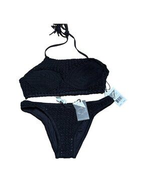 Sea Gypsies by Lost Swimsuit 2 Piece Halter Women's Size S, Black Crochet